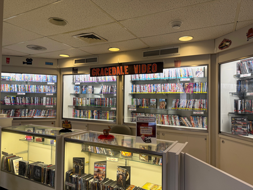 shelves with videos